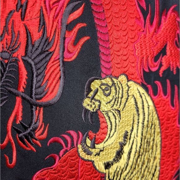 VINTAGE 90s Kung Fu uniform embroidered‎ dragon tiger black coat XL - Picture 4 of 8